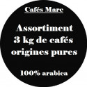 Assortiment de 3kg arabica Pures origines en Grain - Cafés Marc depuis 1945