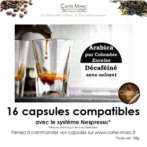 Café décaféiné Colombie en capsule compatibles 