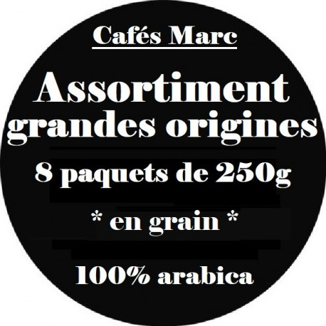 Assortiment de 8 paquets de 250g de cafés grandes origines en grain