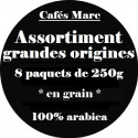 Assortiment cafés Grandes Origines en grain - Cafés Marc depuis 1945